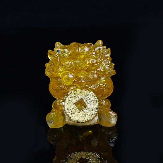 Golden Energy Citrine Handmade Cute PiXiu Gold Coin Crystal Fengshui Energy Wealth Fortune Home Decoration