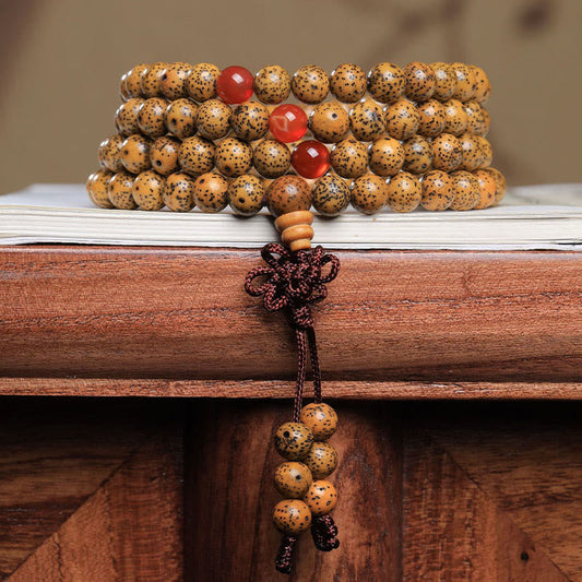 Bracelet de spiritualité, de Bouddha et de karma, composé de 108 perles Mala, de graines de Bodhi et d'agate rouge, symbole de bonne fortune. 