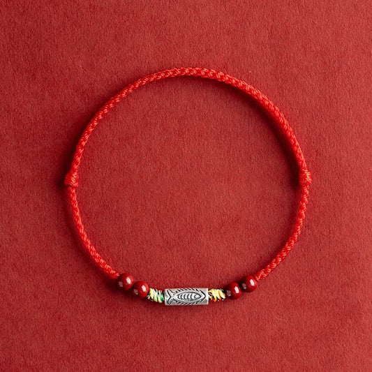 Spiritualität Buddha Karma 925 Sterling Silber Koi Fisch Zinnoberperle Reichtum Handgefertigtes geflochtenes Armband Fußkettchen 