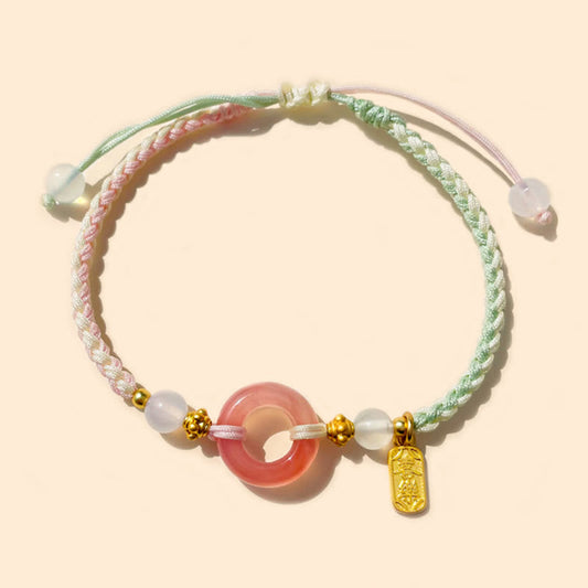 Antikes tibetisch-buddhistisches Armband mit roter Schnur, Friedens- und Freudesymbol aus Achat, handgefertigtes Glücksarmband