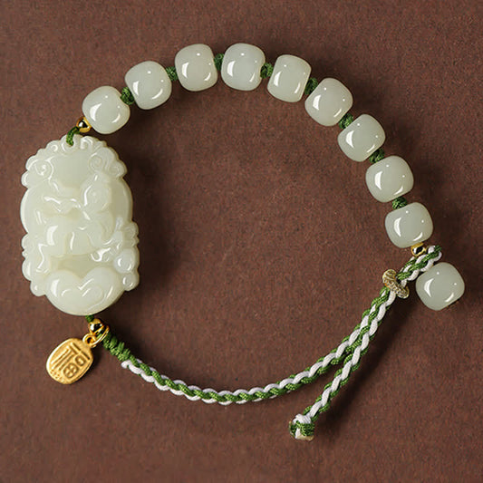 Jade  925 Sterling Silver Chinese Zodiac Hetian Jade Happiness Luck String Bracelet