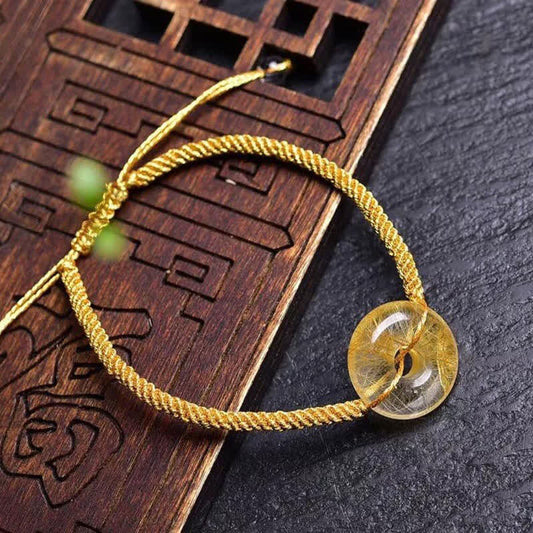 Bracelet tressé en citrine dorée, symbole de richesse et de paix, pour le chakra du plexus solaire (troisième chakra). 