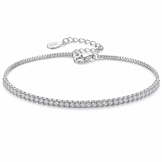 S925 Sterling Silver Dainty Tennis Bracelet for Women, Cubic Zirconia / Moisanite Adjustable Thin Box Chain Bracelet, Sparkling Minimalist Stackable Jewelry Gift for Girls