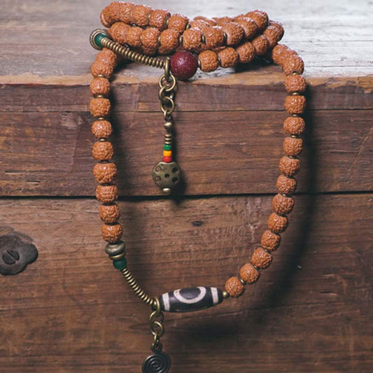 Spiritualität Buddha Karma 108 Mala Rudraksha Perlen Bodhi Samen Dzi Perle Glücksquastenarmband 