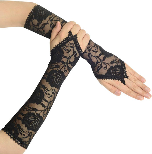 Floral Lace Gloves for Wedding Opera Party 1920s Flapper Lace Gloves Stretchy Adult Size