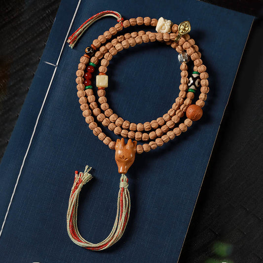 Spiritualität Buddha Karma 108 Perlen Bodhi-Samen Roter Achat Hirschkopf Weisheit Mala Armband 