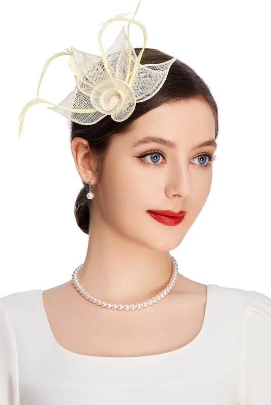 Fascinators Hats for Women - Tea Party Hat Kentucky Fascinator Derby Feather Flower Hair Clip Bridal Wedding