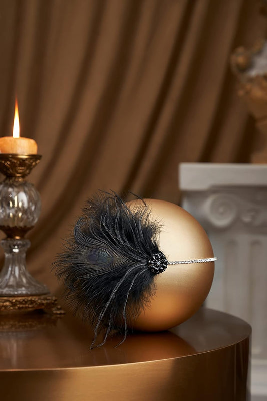 1920s Flapper Headband Roaring 20s Headpiece Gatsby Ostrich Feather Headpiece with Crystal Women