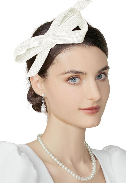 Fascinator Headband for Women - Tea Party Kentucky Bow Headband Derby Cocktail Wedding Ribbon Hair Clip for Daily