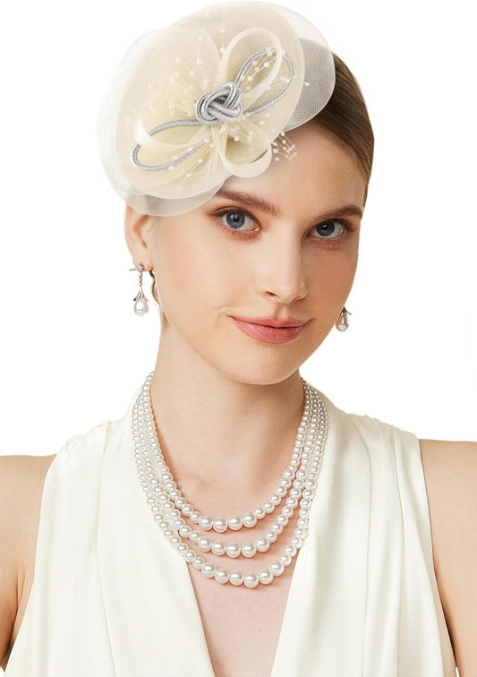 Fascinators Hats for Women - Tea Party Kentucky Fascinator Derby Knot Tulle Pillbox Church Hat for Bridal Wedding