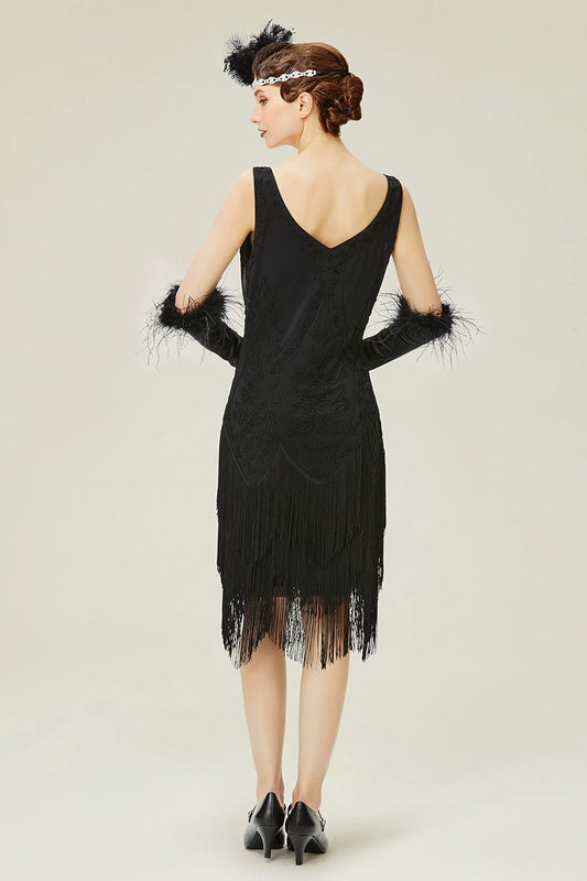 1920s Flapper Dress Roaring 20s Great Gatsby Costume Dress Fringed Embellished Dress