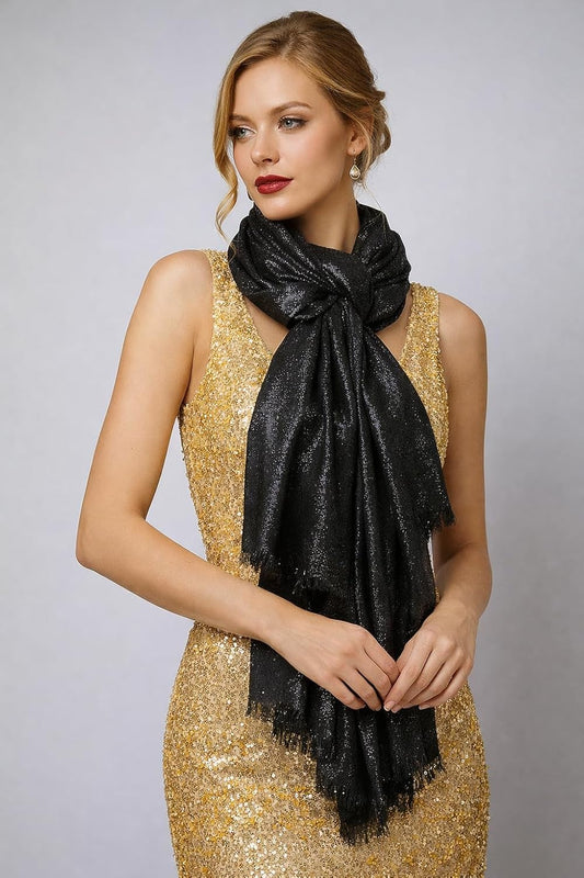 Large Big Oversized Evening Shawl and Wrap (79" x 31") - Luxury Soft Metallic Thread Shimmer Scarf for Formal Dresses, Weddings & Everyday Versatile