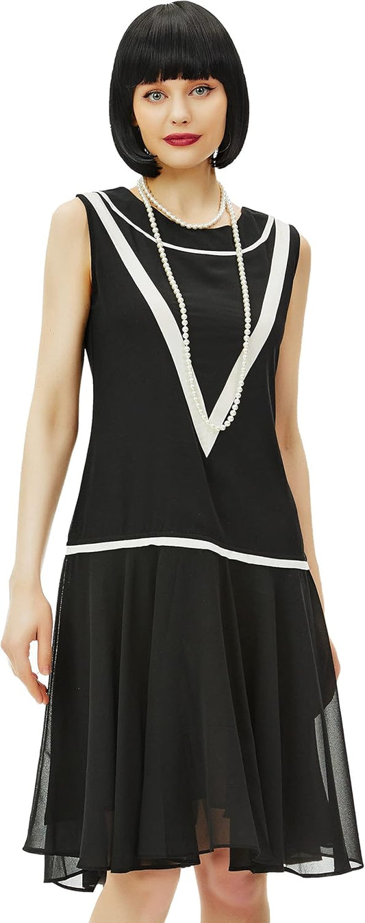 Women’s 1920s Inspired Dress - Flapper Dress Low-Waist Dress Sleeveless Party Chiffon Dress for Women