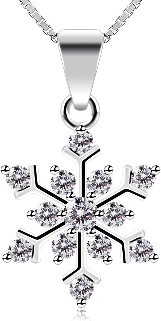 Snowflake Necklace,Sterling Silver Necklace with 5A Cubic Zirconia, Snowflake Pendant, Delicate & Sparkling,Ideal for Parties, Weddings & Gifting,for Wife/Mom/Girlfriend/Daughter/Friend