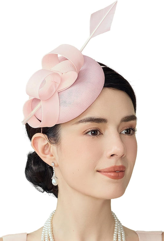 Fascinators Hats for Women - Tea Party Kentucky Fascinator Derby Feather Pillbox Hat with Ribbon for Wedding Party