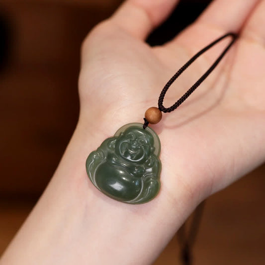 Buddha-Energie-Halskette mit lachendem Buddha aus Hetian-Jade – Heilende und beruhigende Halskette mit Anhänger 