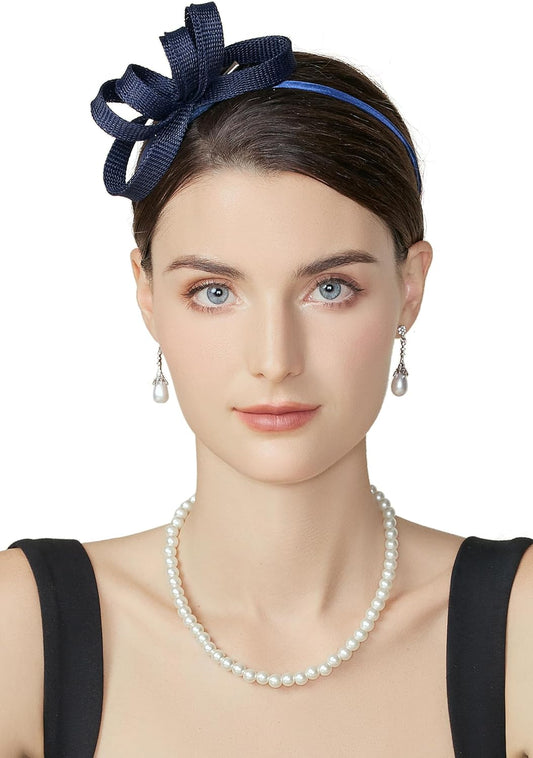 Fascinator Headband for Women - Tea Party Kentucky Bow Headband Derby Bridal Wedding Daily Headpiece with Hair Clip