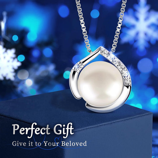 Women's Freshwater Pearl Necklace, 925 Sterling Silver, Detachable Pendant, 8mm Pearl, 45cm, Nickel-Free| Elegant Silver Necklace, Suitable for Everyday and Special Occasions | Gift Box