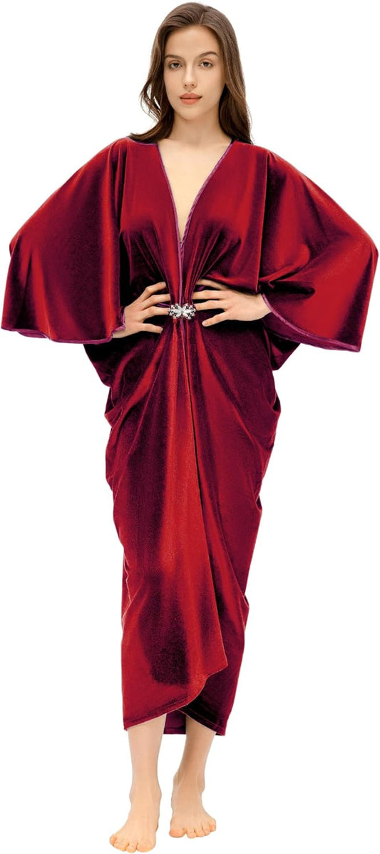 1920s Velvet Cocoon Gown - Hollywood Style Robe Great Gatsby Party Outfit Women Batwing Sleeves Art Deco Coat Robe