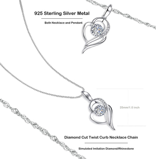 925 Sterling Silver,Sapphire Topaz Little Diamond.Sea Blue Aquamarine Pendant Heart.18 inches,Prince of Wales Chain Necklace Women Girls Jewelery Box