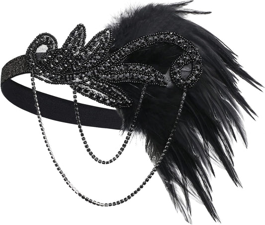 1920s Flapper Headband Roaring 20s Great Gatsby Feather Headpiece