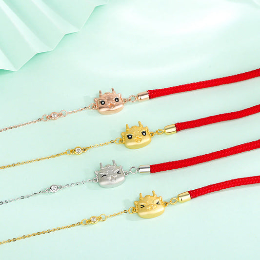 ❗❗❗A Flash Sale- Ancient Tibetan Buddhist Red String Tradition  925 Sterling Silver Year of the Dragon Luck Cute Dragon Red String Chain Protection Bracelet