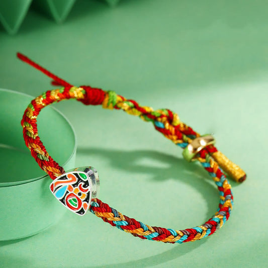Altes tibetisch-buddhistisches Armband mit roter Schnur, mehrfarbigem Seil, Zongzi-Muster, Fu-Symbol, Glückssymbol, handgefertigt für Kinder und Erwachsene