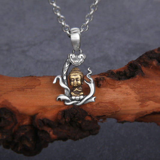 Buddha-Energie-Halskette aus 925er Sterlingsilber mit Zen-Buddha-Ruyi-Griff, Anhänger für Mitgefühl 