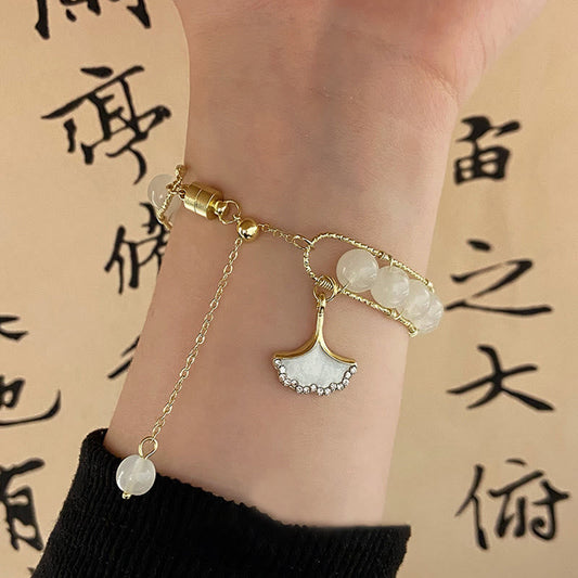 Jade-Ginkgoblatt-Jadeperlen-Glücksarmband