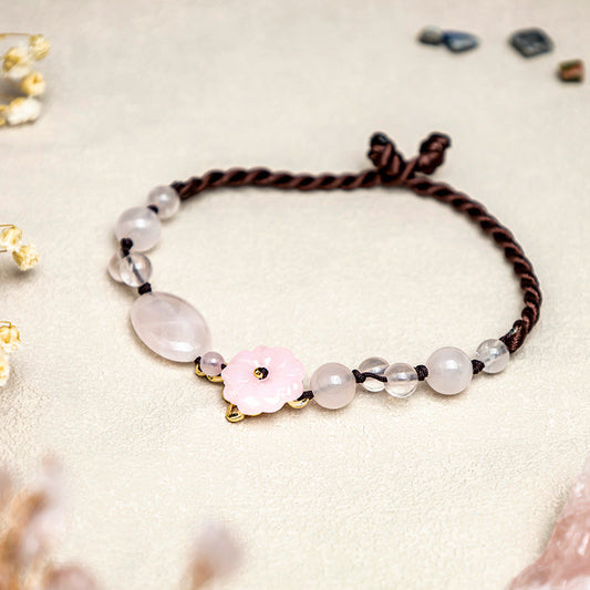 Spiritualität Buddha Karma Die Blume der Liebe Rosa Kristall Beruhigendes Fußkettchen 