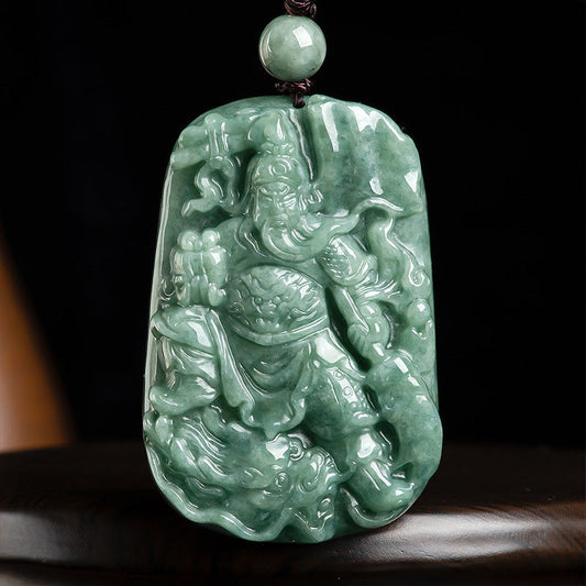 Jade  Natural Jade Guan Gong Amulet Wealth Necklace Pendant