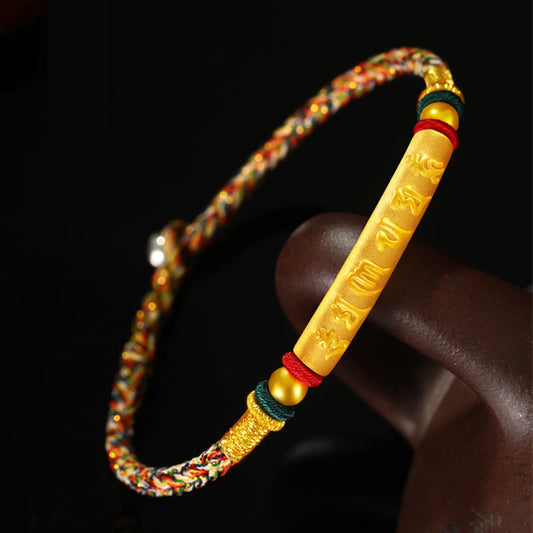 Antikes tibetisch-buddhistisches Armband mit rotem Faden, geflochten aus 999er Gold, Om Mani Padme Hum, achtfädig, Friedensknoten, Glückssymbol, geflochten für Paare