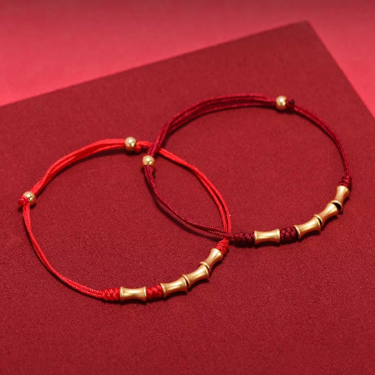 Ancient Tibetan Buddhist Red String Tradition  925 Sterling Silver Bamboo Design Protection Luck Braided Bracelet