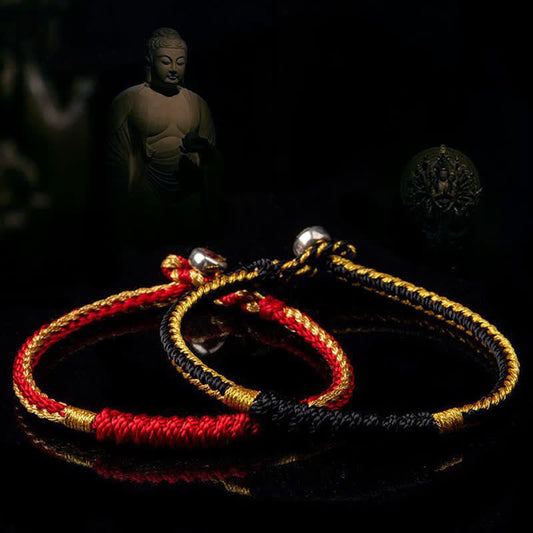 Altes tibetisches buddhistisches Armband aus rotem Faden, handgefertigt, geflochten, Glücksbringer und Schutz