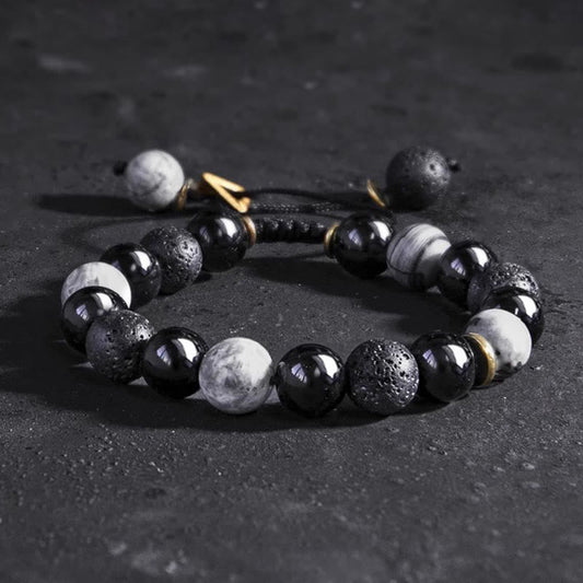 Ancient Tibetan Buddhist Red String Tradition  Black Obsidian Lava Rock Stone Yin Yang Strength Bracelet