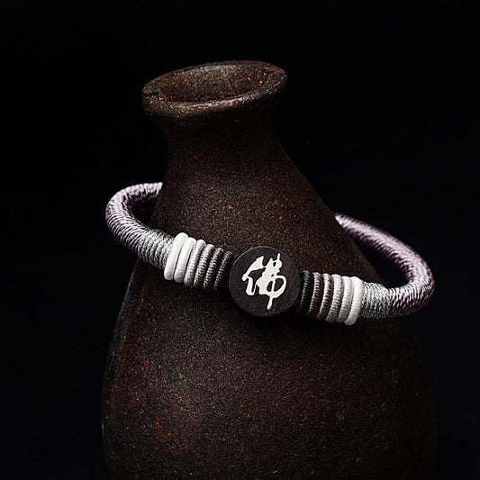 Ancient Tibetan Buddhist Red String Tradition  Buddha Character Ebony Handcrafted Rope Bracelet
