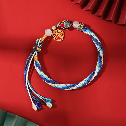 Tibetisches Knoten-Schutzarmband aus 925er Sterlingsilber, handgefertigt aus einem Kürbis, mit Segensschnur und Reinkarnationsknoten