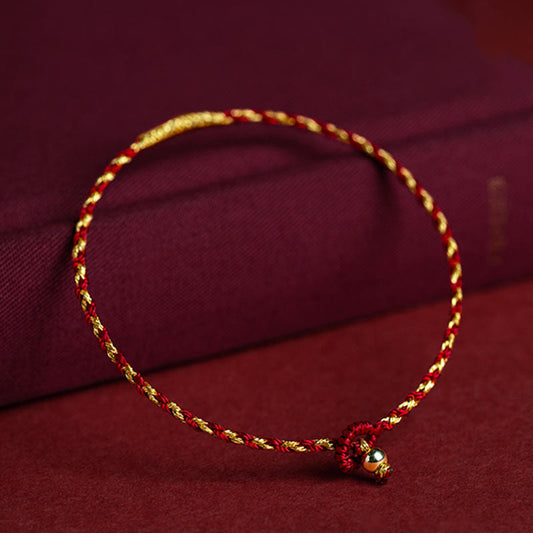 Ancient Tibetan Buddhist Red String Tradition  14K Gold Plated Handmade Red Gold Rope King Kong Knot Braided Luck Bracelet