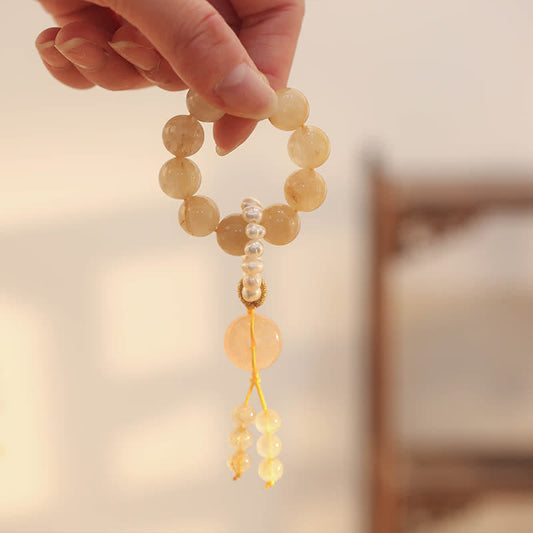 Goldene Energie Citrin Reichtum Solarplexus-Chakra (Drittes Chakra) Friedensschnalle Wohlstand Glück Handgelenk Mala