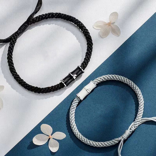 Altes tibetisch-buddhistisches Armband mit roter Schnur und Bambusmuster zur Heilung für Paare