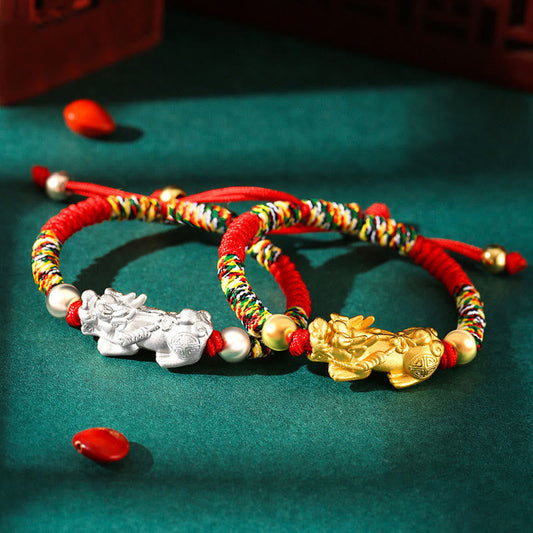 Bracelet pour enfant en argent sterling 999 PiXiu, symbole de richesse et de richesse, orné d'un nœud King Kong et portant la tradition du fil rouge bouddhiste tibétain ancien 