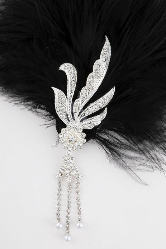 Peacock Feather Hair Clip with Rhinestones - Roaring 20s Flapper Fascinator and 1920s Hair Accessories (Style 3)