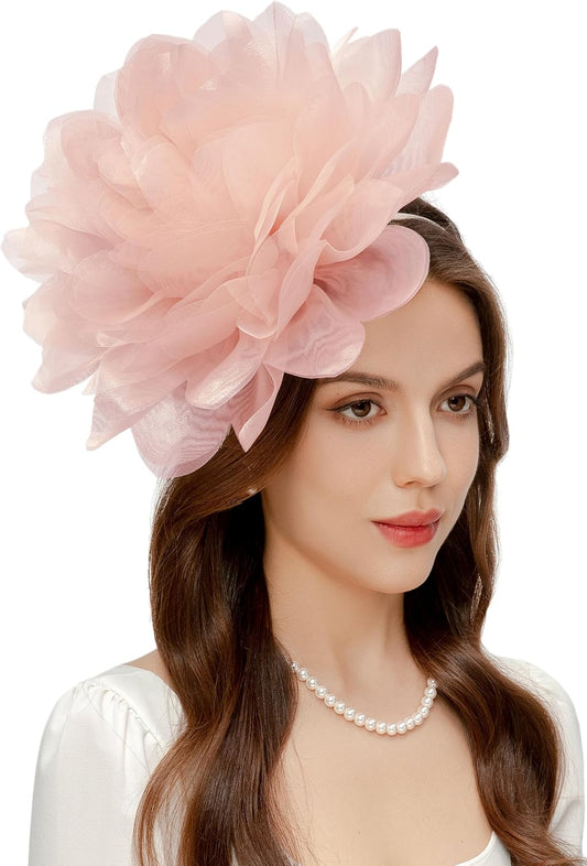 Fascinators Hats for Women - Tea Party Kentucky Fascinator Derby Hat Mesh Flower Fluffy Headband with Hair Clip