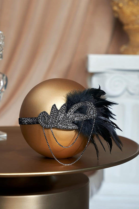 1920s Flapper Headband Roaring 20s Great Gatsby Feather Headpiece