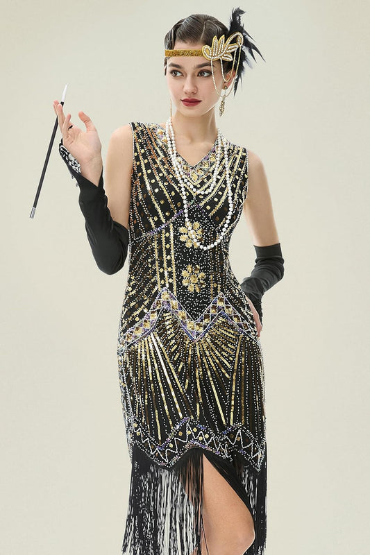 1920s Flapper Accessories Gatsby Costume Accessories Set 20s Flapper Headband Pearl Necklace Gloves Plastic Holder