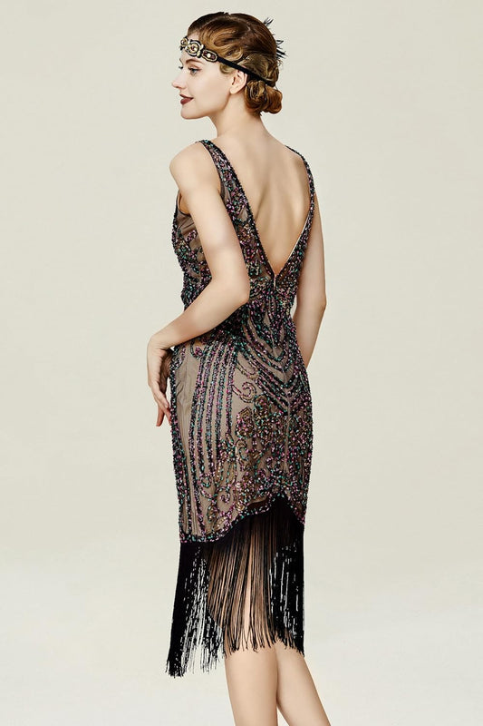 Flapper Dresses 1920s V Neck Beaded Fringed Great Gatsby Dress