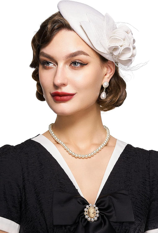 Fascinator Hats for Women - Tea Party Hats Fascinators Kentucky Headband Felt Derby Hat Wedding Flower Mesh Headwear