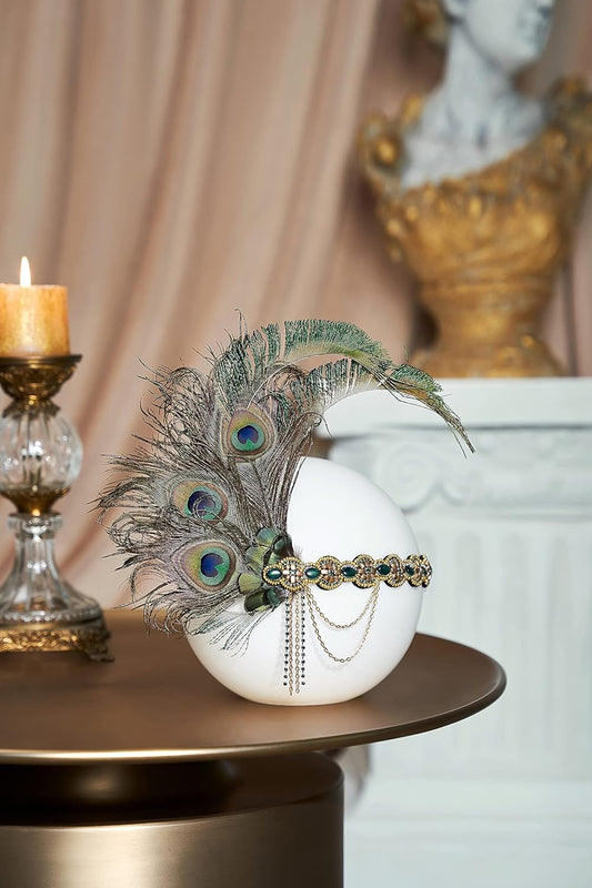 1920s Flapper Headband Peacock Feather Headpiece Gatsby Accessories for Women Sequined Showgirl Headpiece (Style-9)
