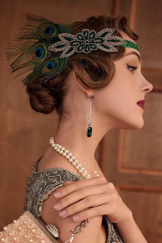 1920s Accessories for Women - Flapper Headpiece Great Gatsby Accessories for Women Pearl Bracelet Necklace Gloves