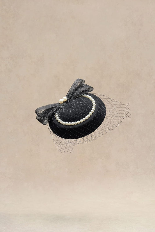 Veil Fascinator Hat for Women - Tea Party & Kentucky Derby - Pillbox Hat with Feather & Pearl
